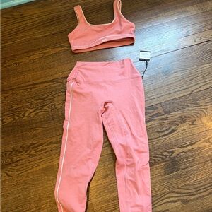 SET Active Pink Leggings and sports bra with White Trim brand new never worn